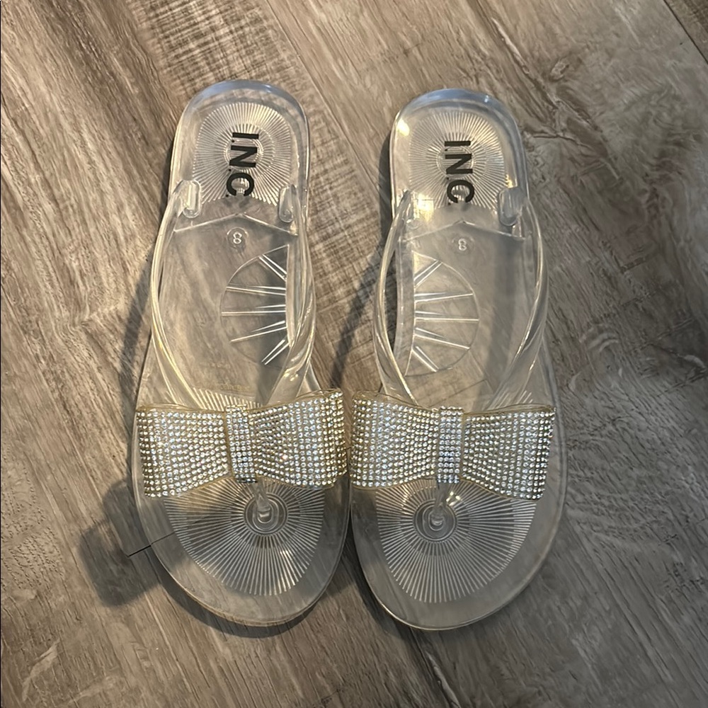 INC Clear Sandals with Rhinestone Bow